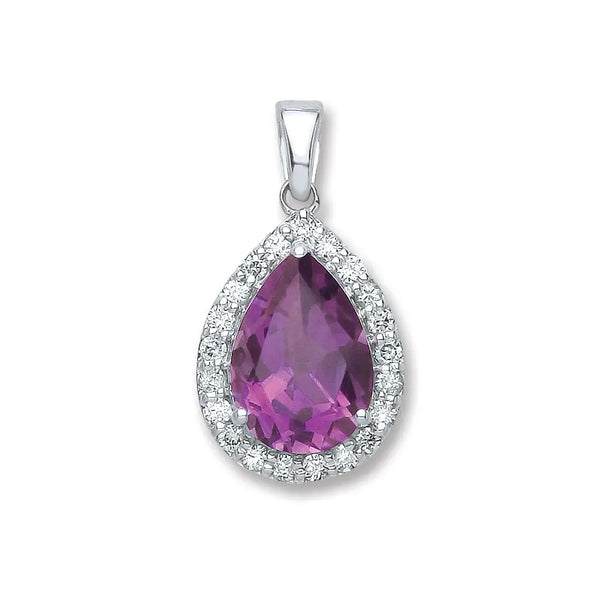 9ct White Gold 0.20ct Diamond 1.75ct Amthy.Pear Shape Pendant Hanron Jewellery