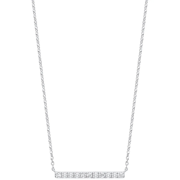 9ct White Gold 0.20ct Diamond Bar Necklace (Chain 17") Hanron Jewellery