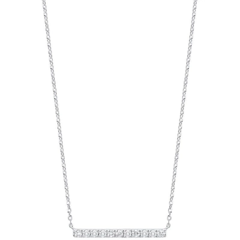9ct White Gold 0.20ct Diamond Bar Necklace (Chain 17") Hanron Jewellery