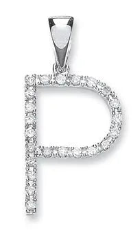 9ct White Gold 0.20ct Diamond P Initial HEERA DIAMONDS