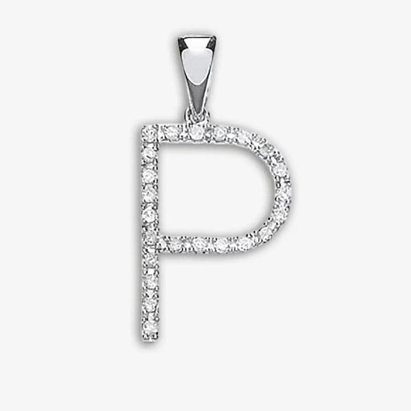 9ct White Gold 0.20ct Diamond P Initial HEERA DIAMONDS