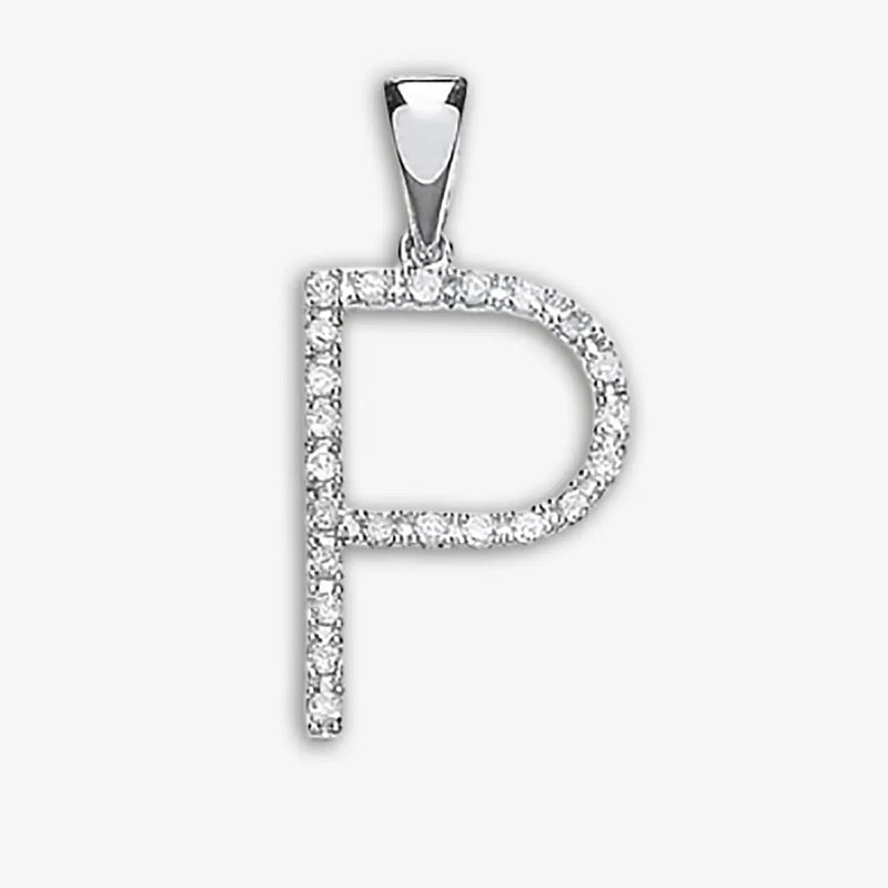 9ct White Gold 0.20ct Diamond P Initial HEERA DIAMONDS