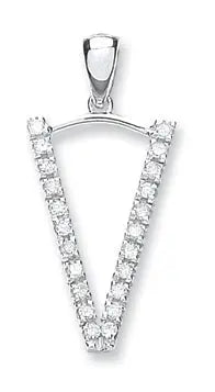 9ct White Gold 0.20ct Diamond V Initial HEERA DIAMONDS