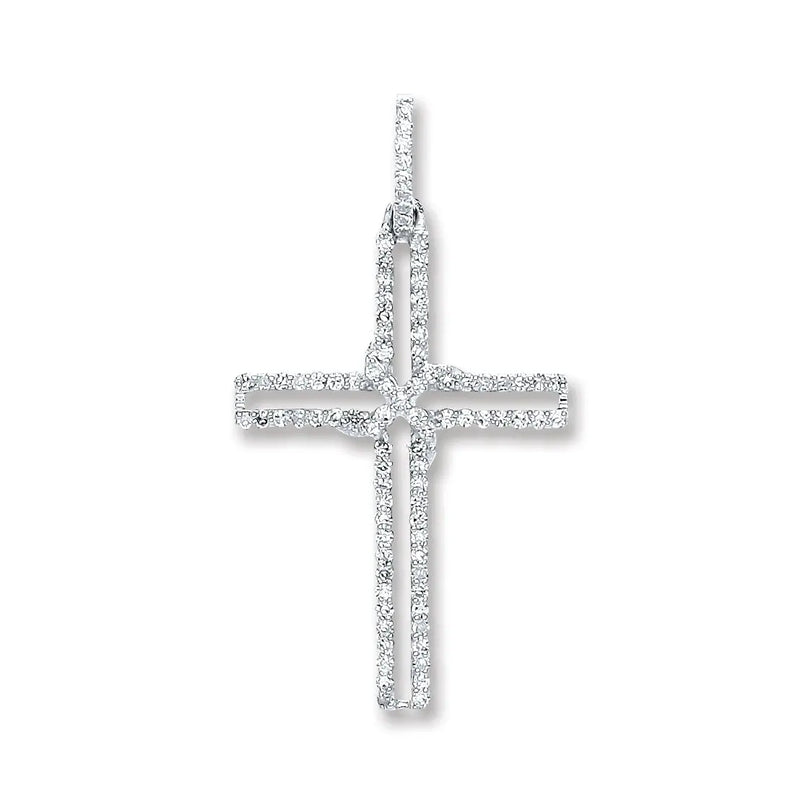 9ct White Gold 0.25ct Diamond Cross Pendant HEERA DIAMONDS