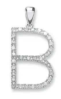 9ct White Gold 0.27ct Diamond B Initial HEERA DIAMONDS