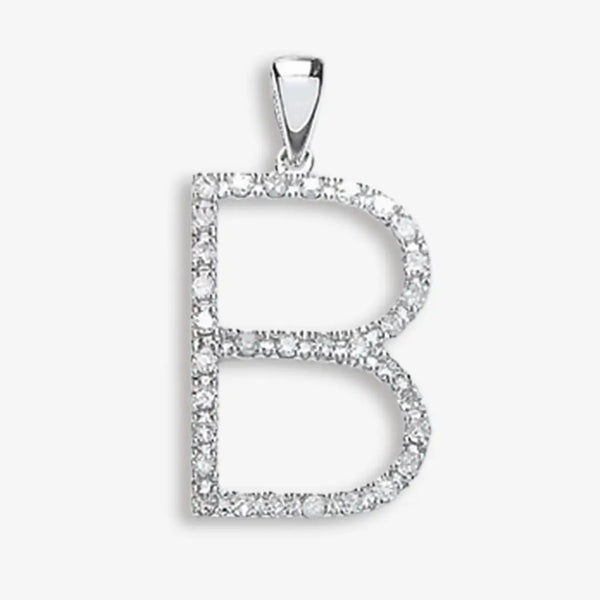 9ct White Gold 0.27ct Diamond B Initial HEERA DIAMONDS