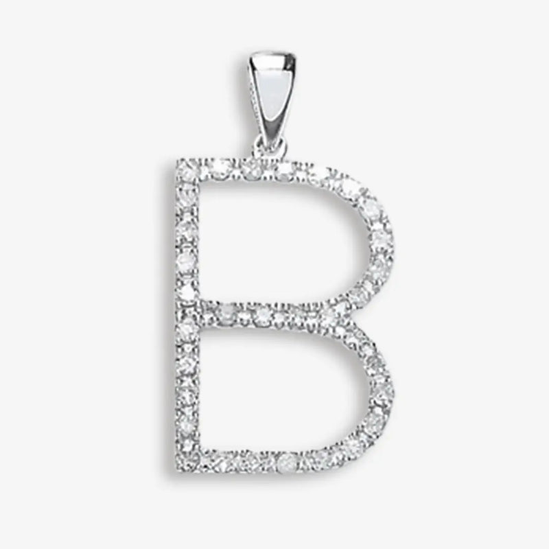9ct White Gold 0.27ct Diamond B Initial HEERA DIAMONDS