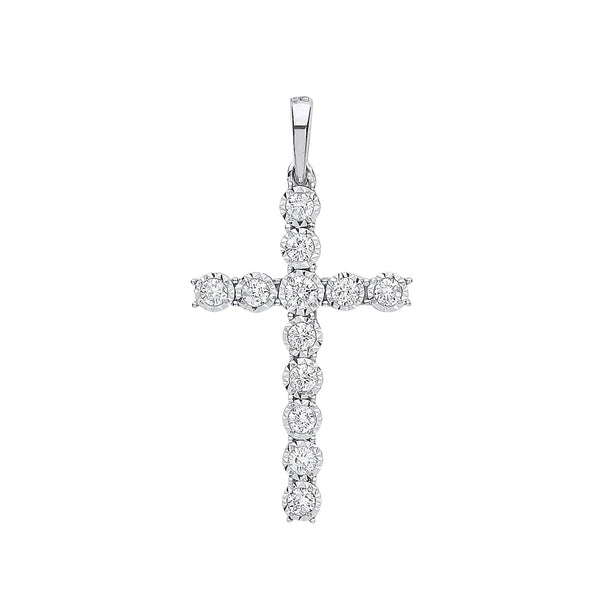 9ct White Gold 0.27ct Diamond Cross Hanron Jewellery