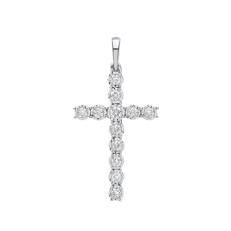 9ct White Gold 0.27ct Diamond Cross Hanron Jewellery