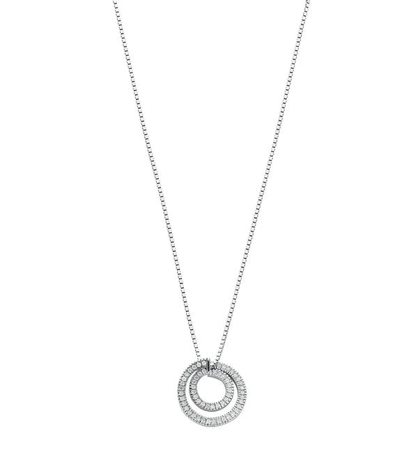 9ct White Gold 0.31ct Diamond Circle Pendant with 18in/45cm Chain Hanron Jewellery