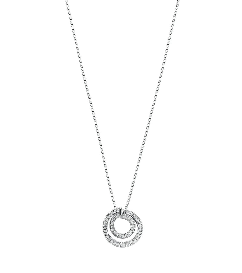 9ct White Gold 0.31ct Diamond Circle Pendant with 18in/45cm Chain Hanron Jewellery