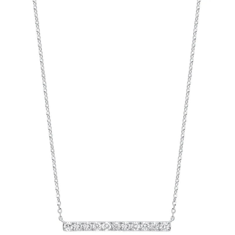 9ct White Gold 0.33ct Diamond Bar Necklace (18in/45cm) Chain Hanron Jewellery