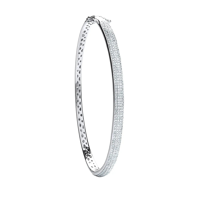 9ct White Gold 0.86ctw Pave Set Diamond Bangle Hanron Jewellery