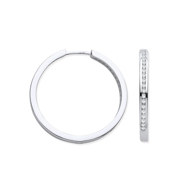 9ct White Gold Channel Set 0.27ctw Diamonds Hoops HEERA DIAMONDS