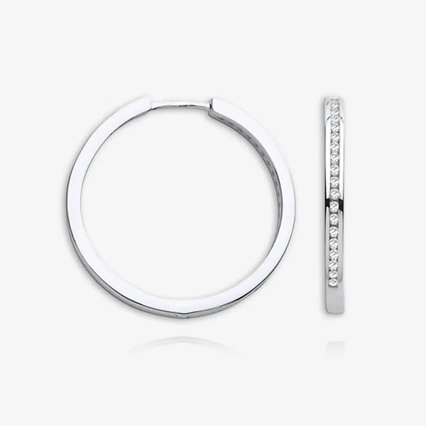 9ct White Gold Channel Set 0.27ctw Diamonds Hoops HEERA DIAMONDS