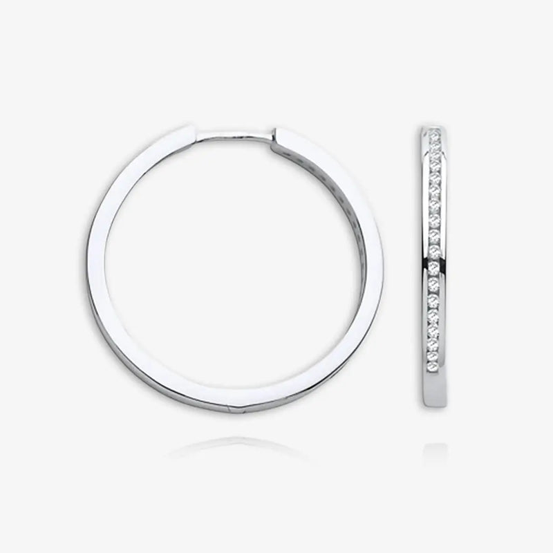 9ct White Gold Channel Set 0.27ctw Diamonds Hoops HEERA DIAMONDS