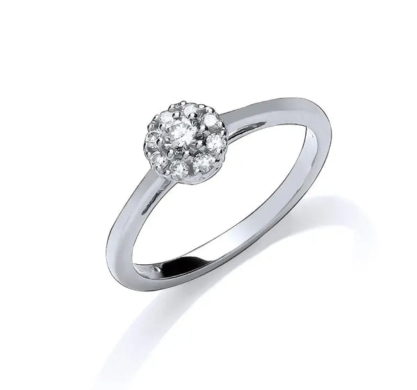 9ct White Gold Claw Set Cluster 0.20ct Diamond Ring Hanron Jewellery