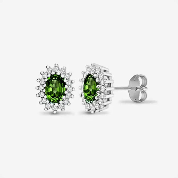 9ct White Gold Diamond And Emerald Stud Earring HEERA DIAMONDS
