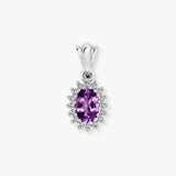 9ct White Gold Natural Diamond And Amethyst Pendant