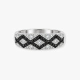 9ct White Gold Natural Diamond And Black Natural Diamond Ring
