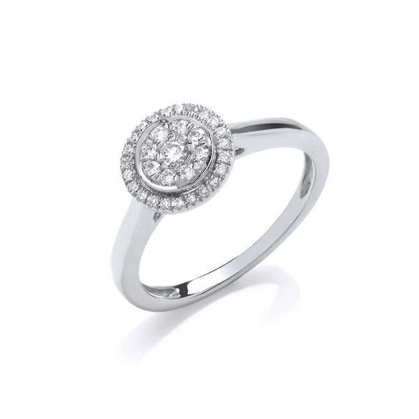 9ct White Gold Round Pave 0.25ct Diamond Ring Hanron Jewellery