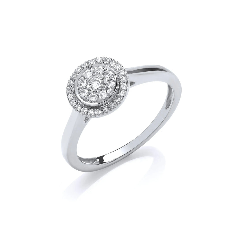 9ct White Gold Round Pave 0.25ct Diamond Ring Hanron Jewellery
