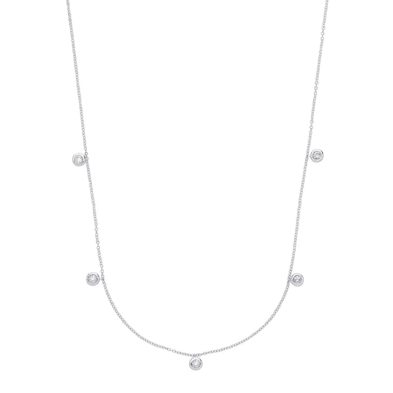 9ct White Gold Rub-Over 0.25ctw Diamond (18in/45cm) Chain Hanron Jewellery