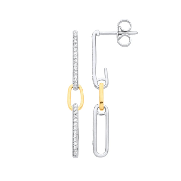9ct White & Yellow Gold 0.18ctw Link Drop Diamond Earrings HEERA DIAMONDS