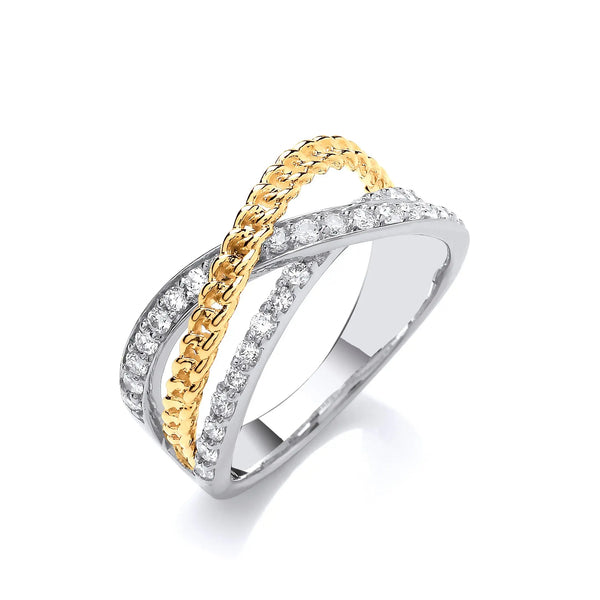 9ct White & Yellow Gold Cross Over 0.50ctw Diamond Ring Hanron Jewellery