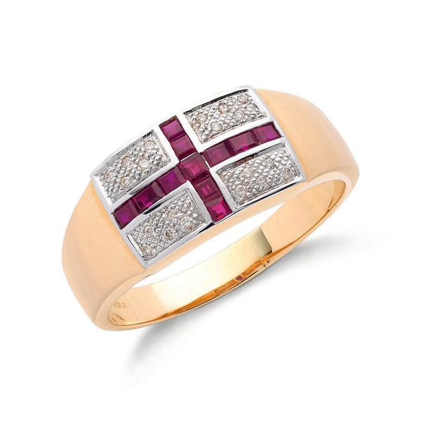 9ct Y/G 0.10ct Diamond & 0.70ct Ruby Saint George Ring Hanron Jewellery