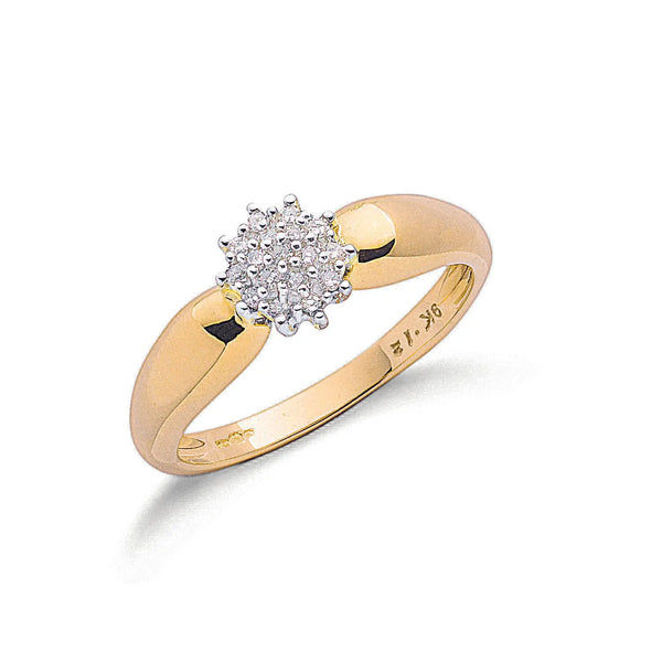 9ct Y/G 0.13ctw Diamond Cluster Ring Hanron Jewellery