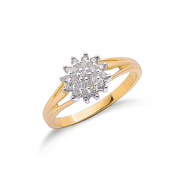 9ct Y/G 0.25ctw Diamond Cluster Ring Hanron Jewellery