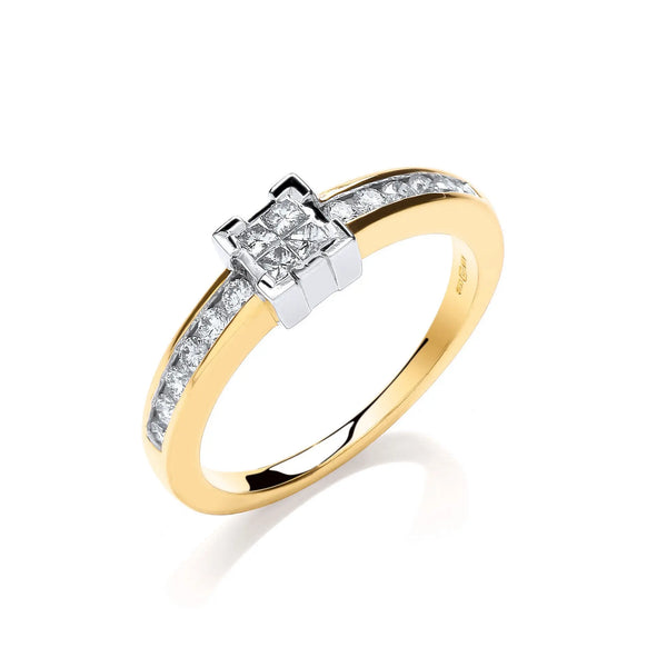 9ct Y/G 0.33ct Princess Cut Centre Diamond Ring Hanron Jewellery