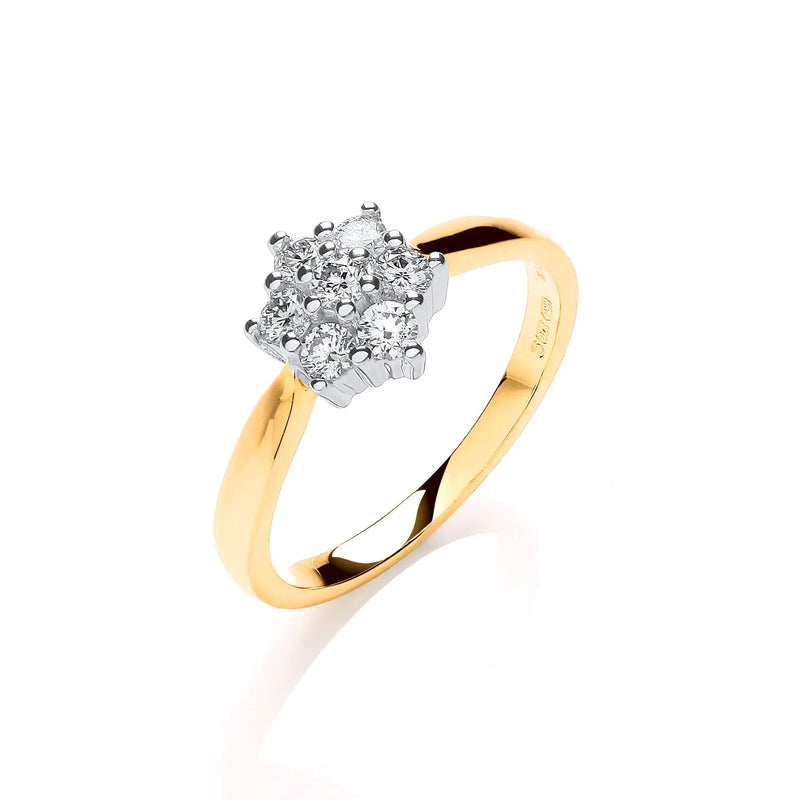9ct Y/G 0.33ctw Diamond 7St Cluster Ring Hanron Jewellery