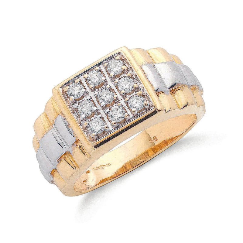 9ct Y/G 0.50ct 9 Stone Fancy Link Gents Diamond Ring Hanron Jewellery