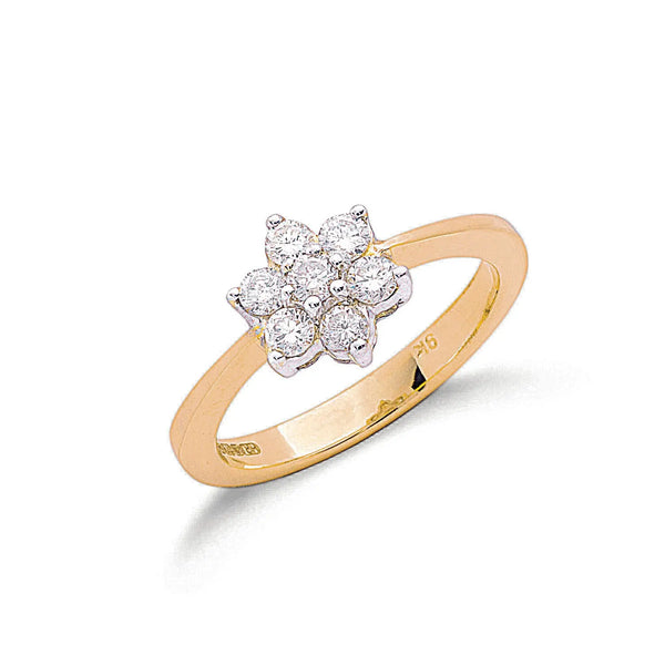 9ct Y/G 0.50ctw Diamond Flower / Cluster Ring Hanron Jewellery