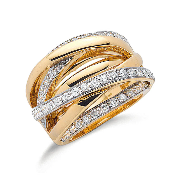 9ct Y/G 1.00ctw Diamond Crossover Ring Hanron Jewellery