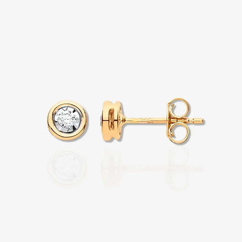 9ct YG Rub-Over Illusion Set 0.10ctw Diamond Studs HEERA DIAMONDS