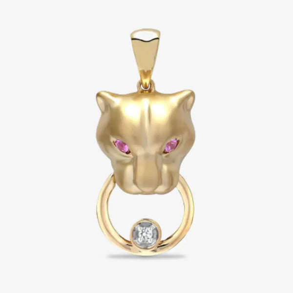 9ct Yellow Diamonds -3pts Pink Saphire -7pts Panther Pendant HEERA DIAMONDS