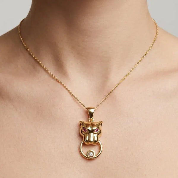 9ct Yellow Diamonds -3pts Pink Sapphire -7pts Panther Pendant