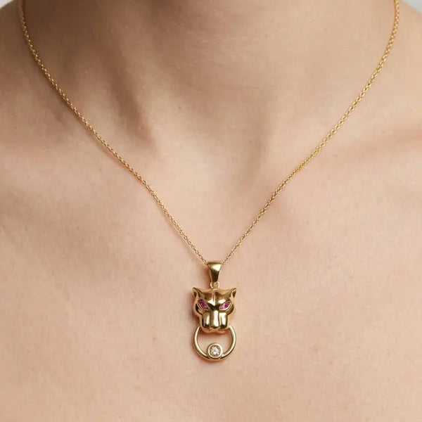 9ct Yellow Diamonds -3pts Pink Sapphire -7pts Panther Pendant