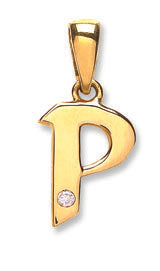 9ct Yellow Gold 0.01ct Diamond P Initial Hanron Jewellery