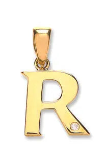 9ct Yellow Gold 0.01ct Diamond R Initial HEERA DIAMONDS