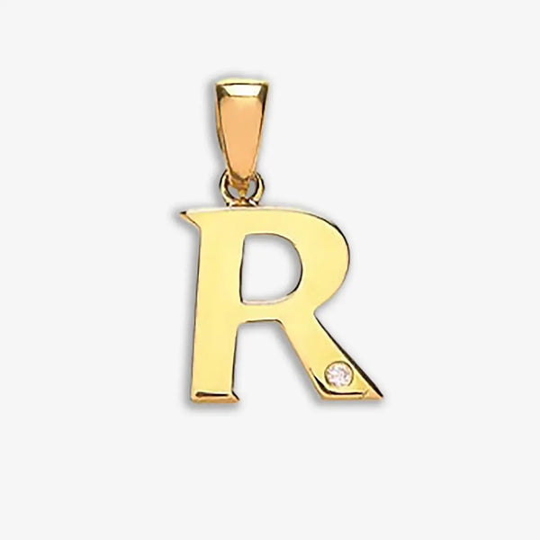 9ct Yellow Gold 0.01ct Diamond R Initial HEERA DIAMONDS