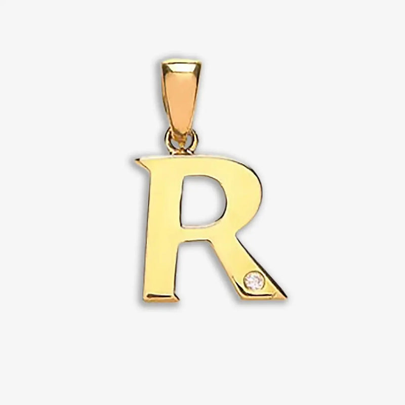 9ct Yellow Gold 0.01ct Diamond R Initial HEERA DIAMONDS
