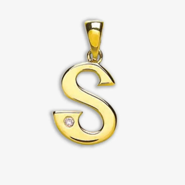 9ct Yellow Gold 0.01ct Diamond S Initial HEERA DIAMONDS