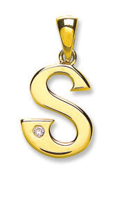 9ct Yellow Gold 0.01ct Diamond S Initial Hanron Jewellery