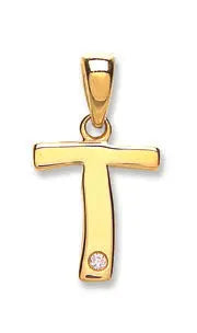 9ct Yellow Gold 0.01ct Diamond T Initial HEERA DIAMONDS