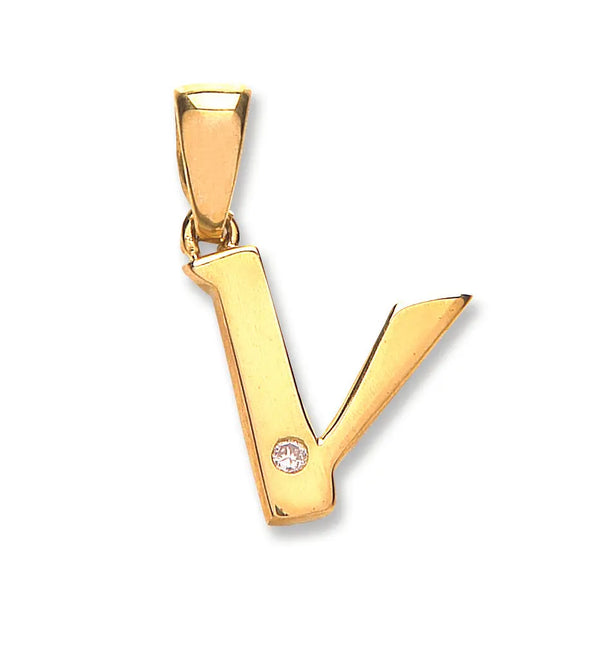 9ct Yellow Gold 0.01ct Diamond V Initial HEERA DIAMONDS
