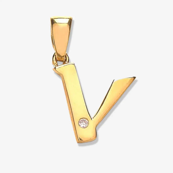 9ct Yellow Gold 0.01ct Diamond V Initial HEERA DIAMONDS